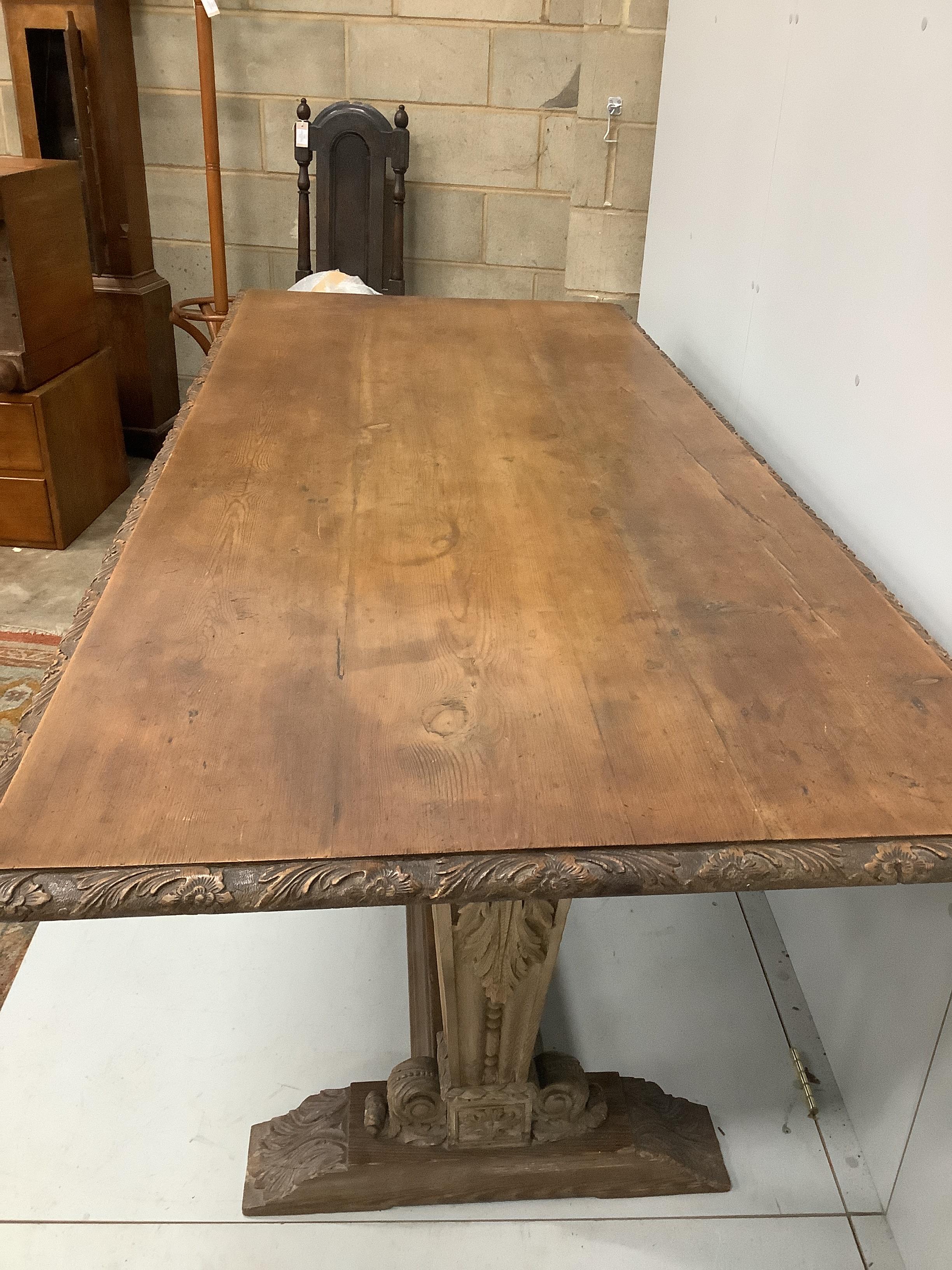 An early 20th century Continental pine refectory table, width 204cm, depth 89cm, height 78cm